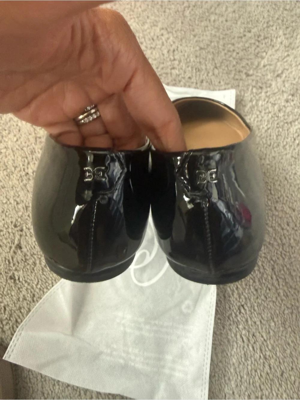 Sam Edelman Black Patent Pointed-Toe flats.